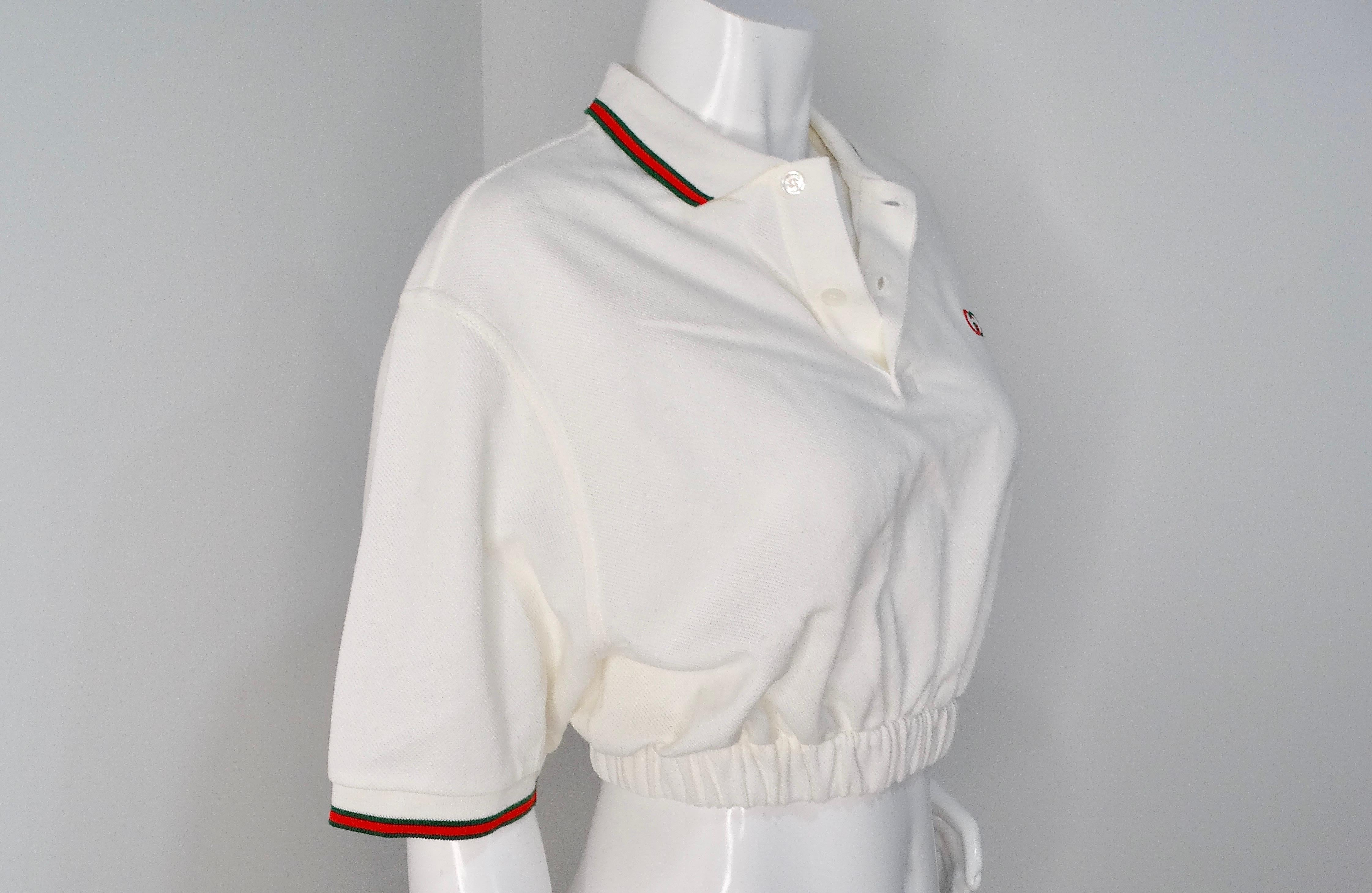 Gray Gucci Cropped Polo Cotton Top