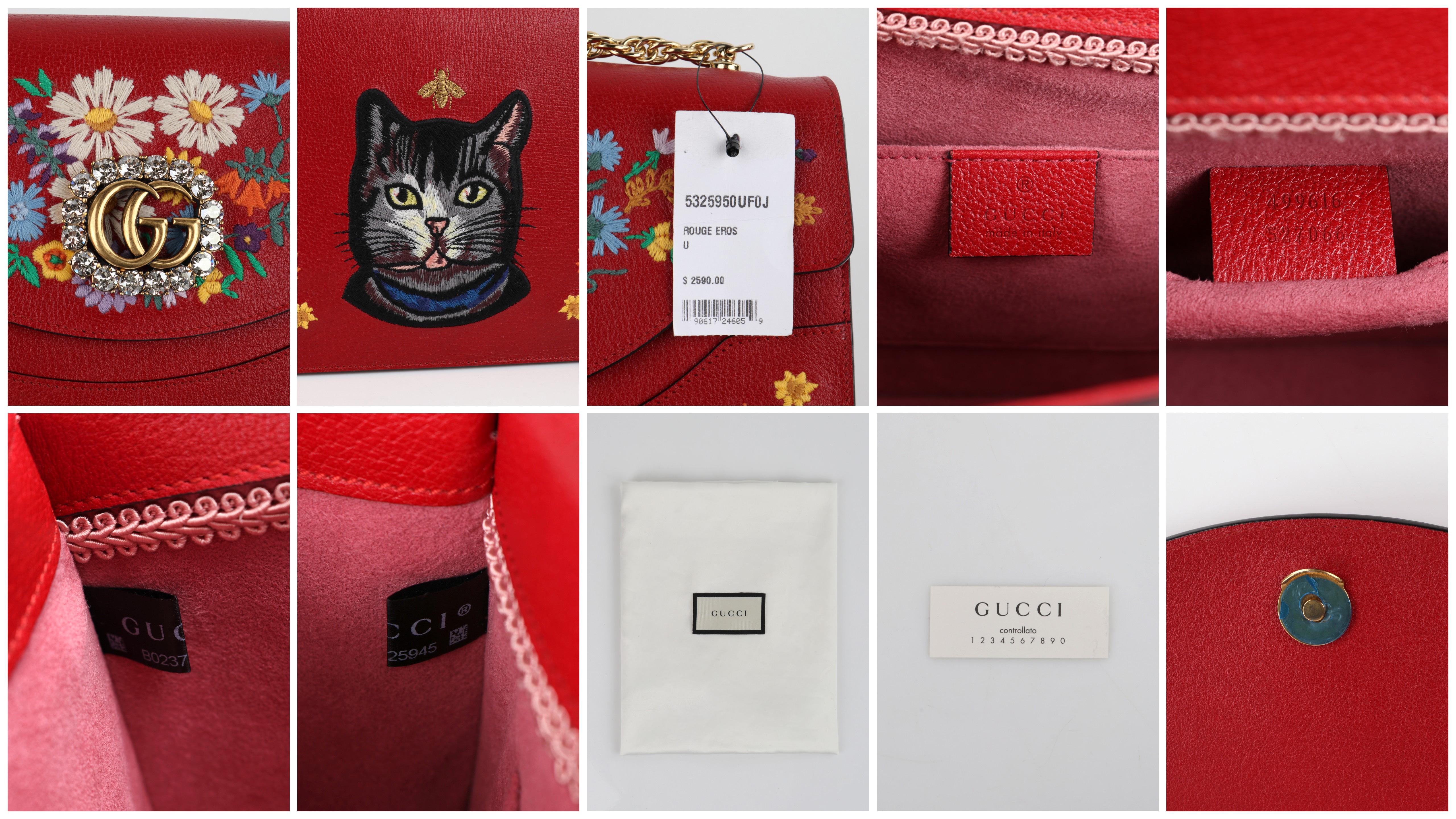 GUCCI Cruise 2018 “Linea Ricami” Red Floral Cat Crystal GG Large Shoulder Bag 3