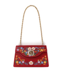 GUCCI Cruise 2018 “Linea Ricami” Red Floral Cat Crystal GG Large Shoulder Bag