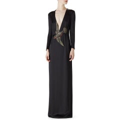 GUCCI Crystal Bird Embellished Black Silk Gown IT40 US 2-4