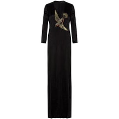 GUCCI Crystal Bird Embellished Black Silk Gown IT40 US 2-4