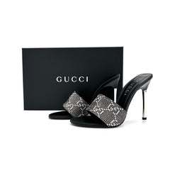Gucci Crystal Bombshell Slide Sandals Trinity Black GG Monogram Mules 37