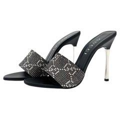 Gucci Crystal Bombshell Slide Sandals Trinity Black GG Monogram Mules 37
