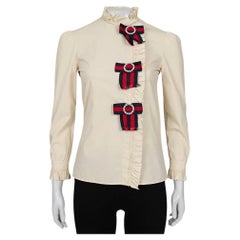 Gucci - Camicia in cotone beige con fiocco di cristallo - Taglia XS IT 38