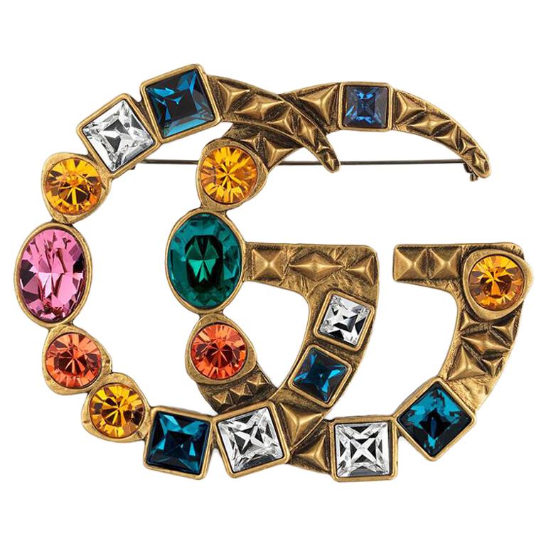 Gucci Crystal Double G brooch MultiColour at 1stDibs
