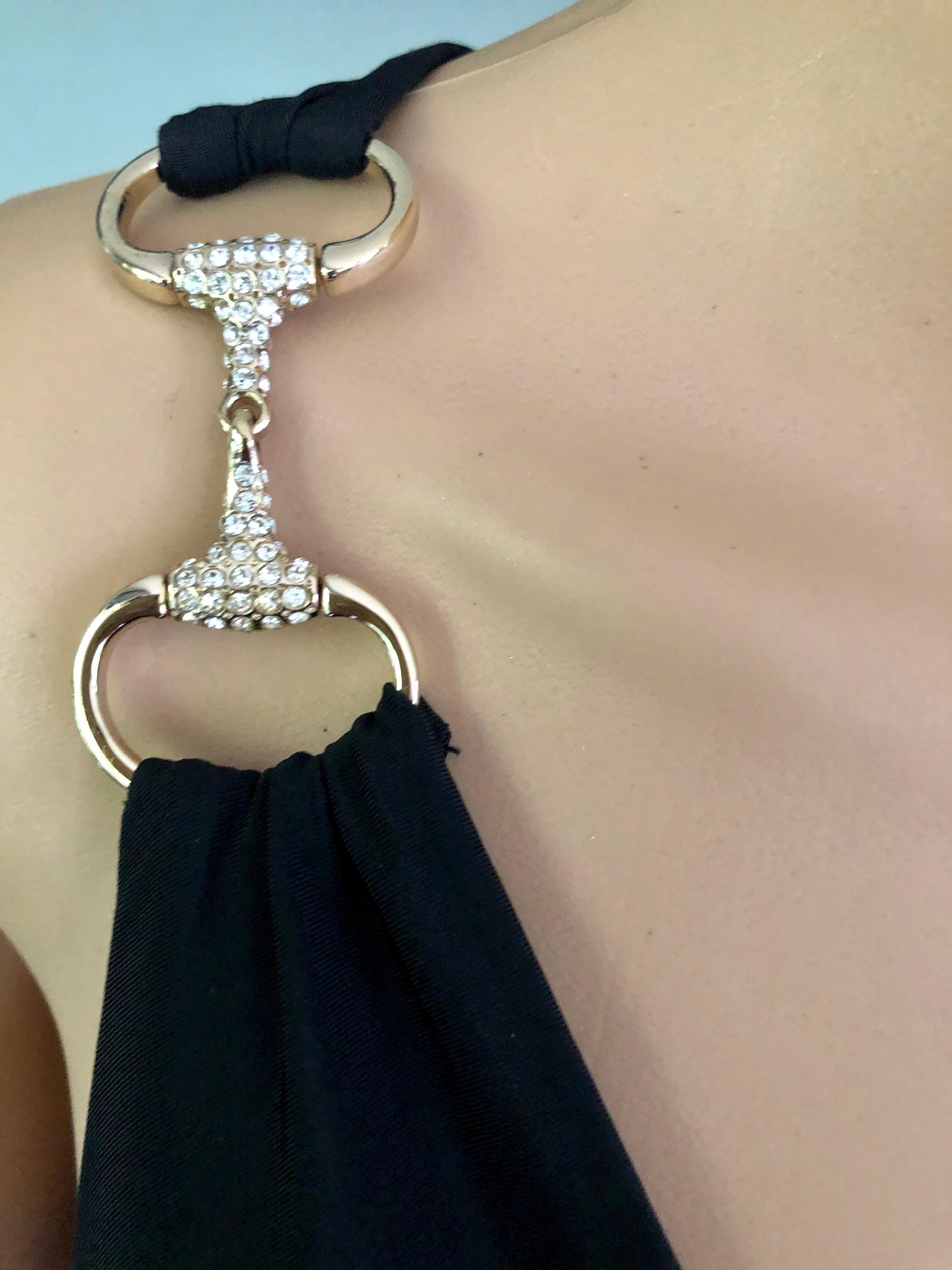 Gucci Crystal Embellished Horsebit Cutout Back Bodycon Black Dress Size XS
