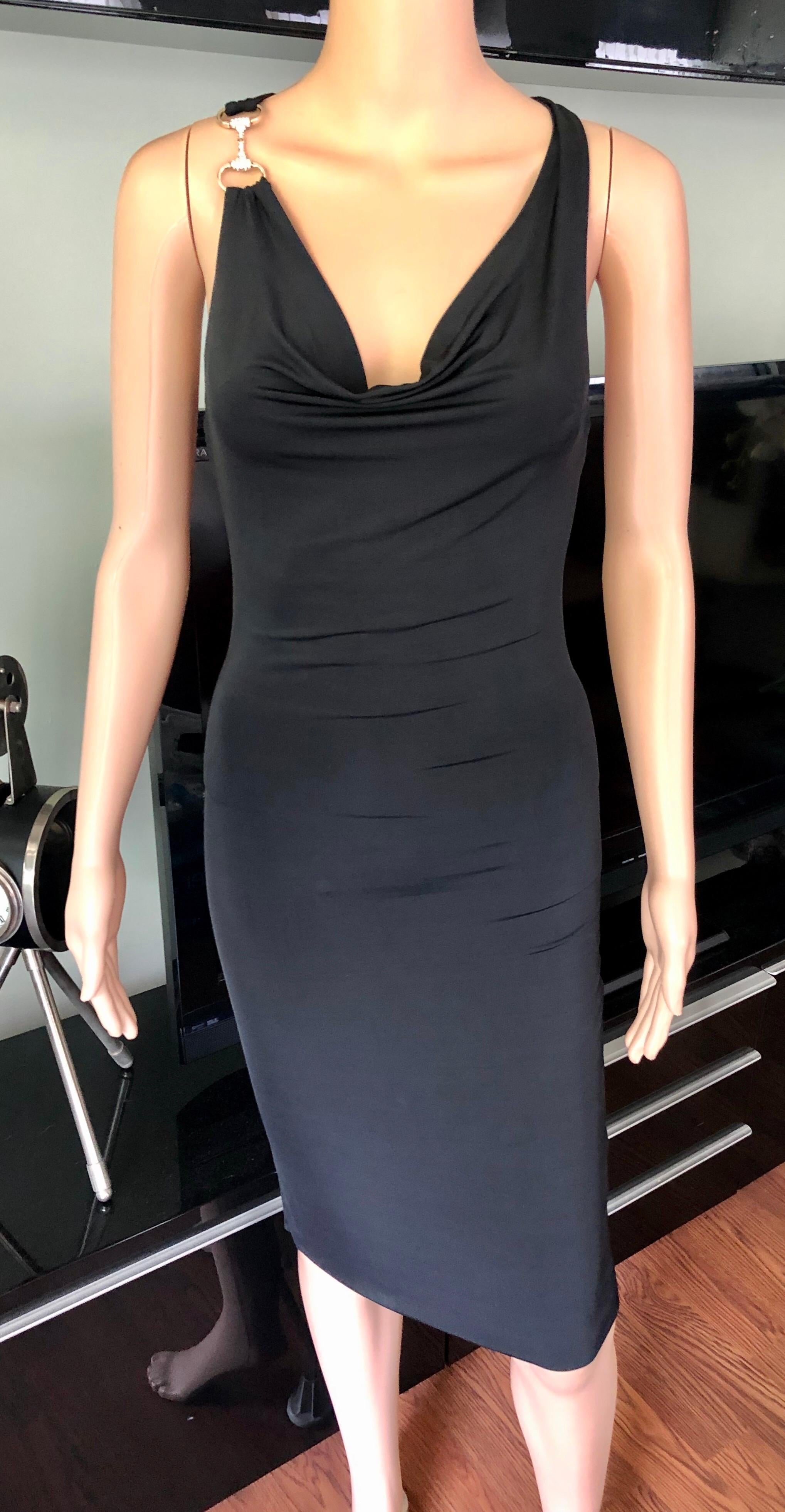 Gucci Crystal Embellished Horsebit Cutout Back Bodycon Black Dress In Excellent Condition In Naples, FL