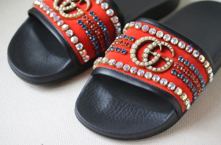 gucci crystal embellished slides