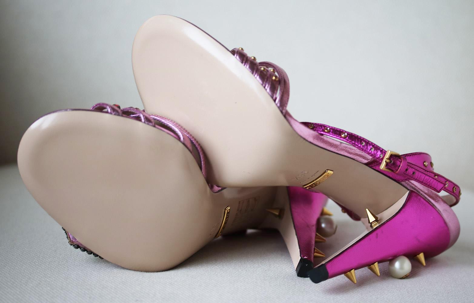 gucci metallic leather sandals