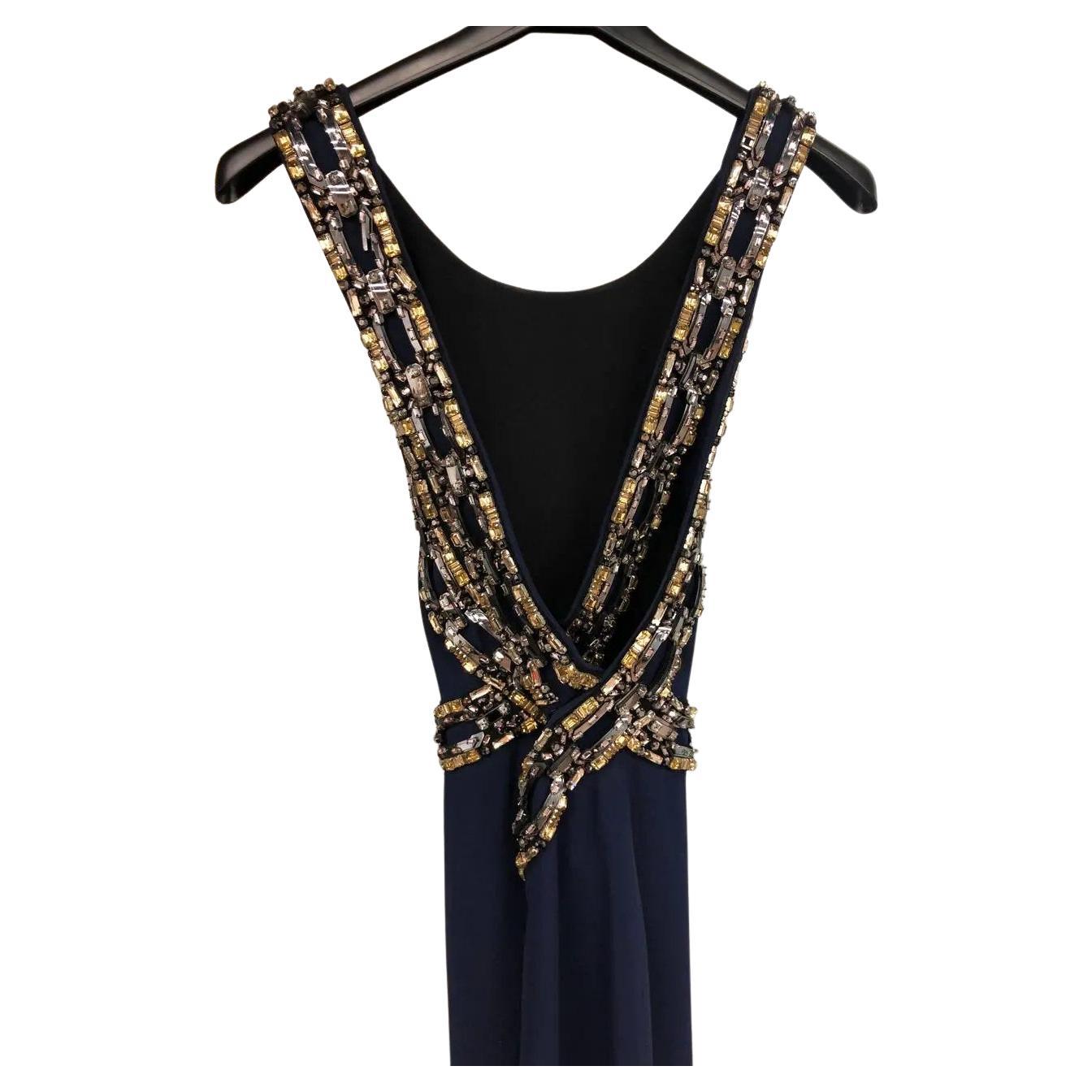 Gucci Crystal Embellished Navy Blue Gown 
Color: Navy blue
Size: IT - 40, US - 4
Made in Italy
Excellent condition