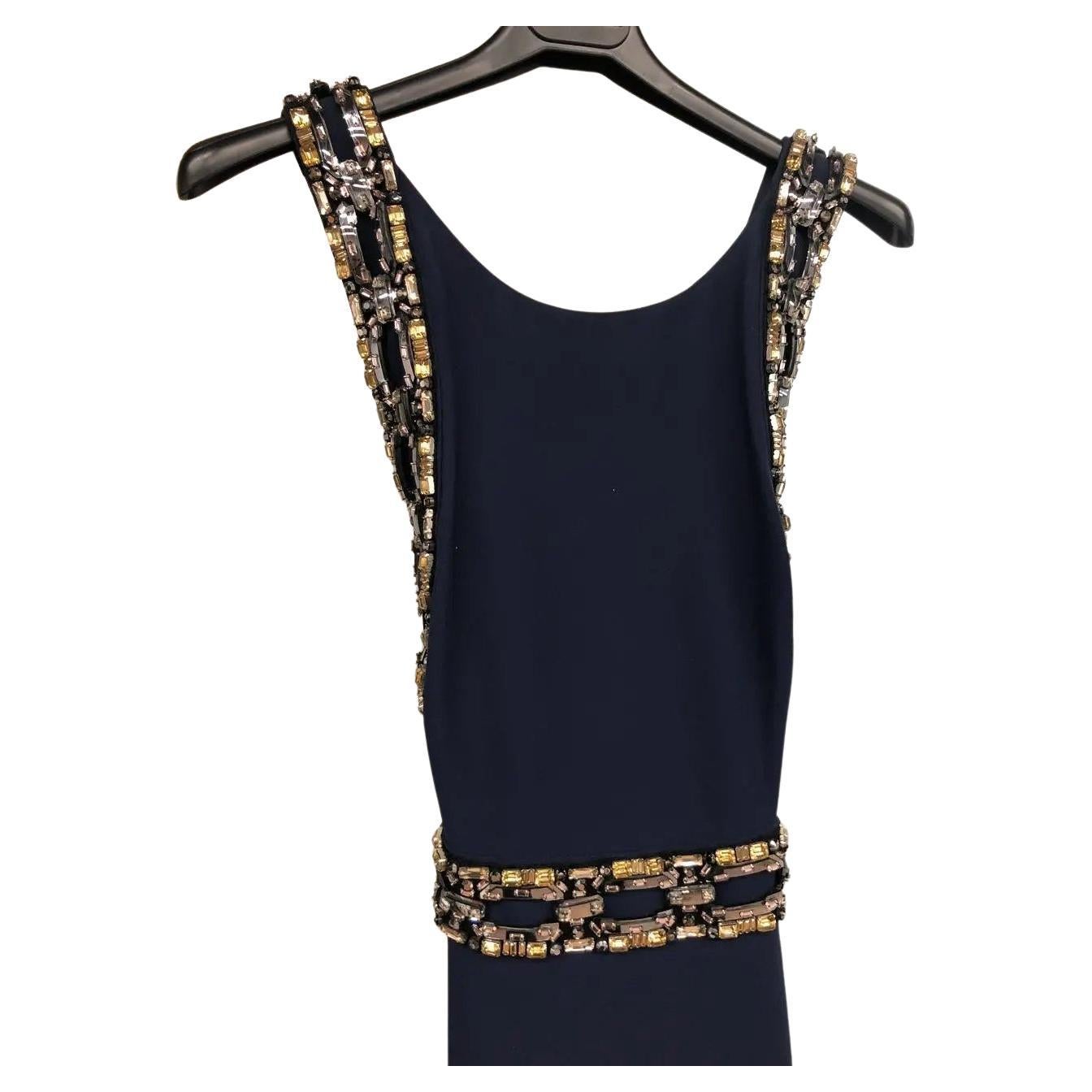 Gucci Crystal Embellished Navy Blue Gown  In Excellent Condition In Montgomery, TX