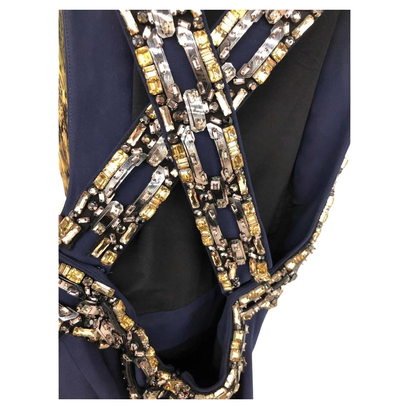 Women's Gucci Crystal Embellished Navy Blue Gown 