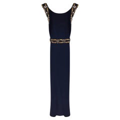 Gucci Crystal Embellished Navy Blue Gown 