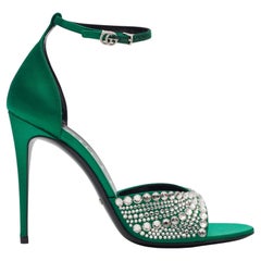 Gucci Crystal Embellished Satin Emerald 100 Heels EU 38