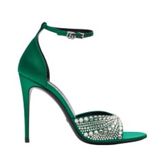 Gucci Crystal Embellished Satin Emerald 100 Heels EU 39