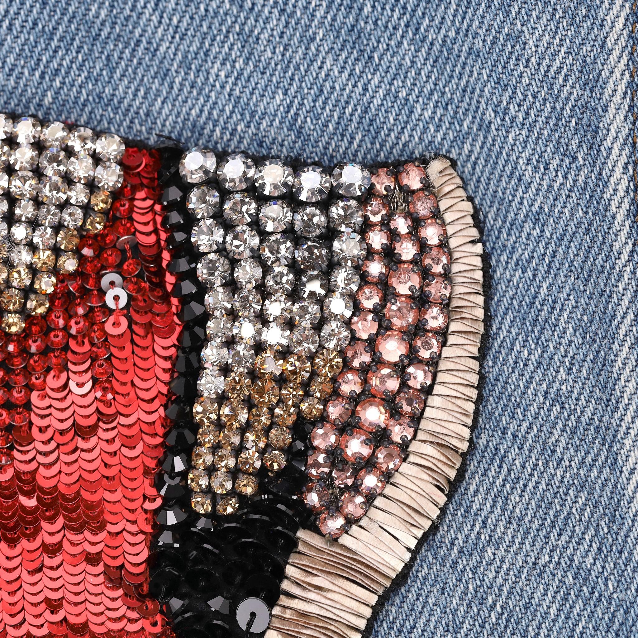 Women's Gucci Crystal Embellished Shearling/Denim Jacket For Sale