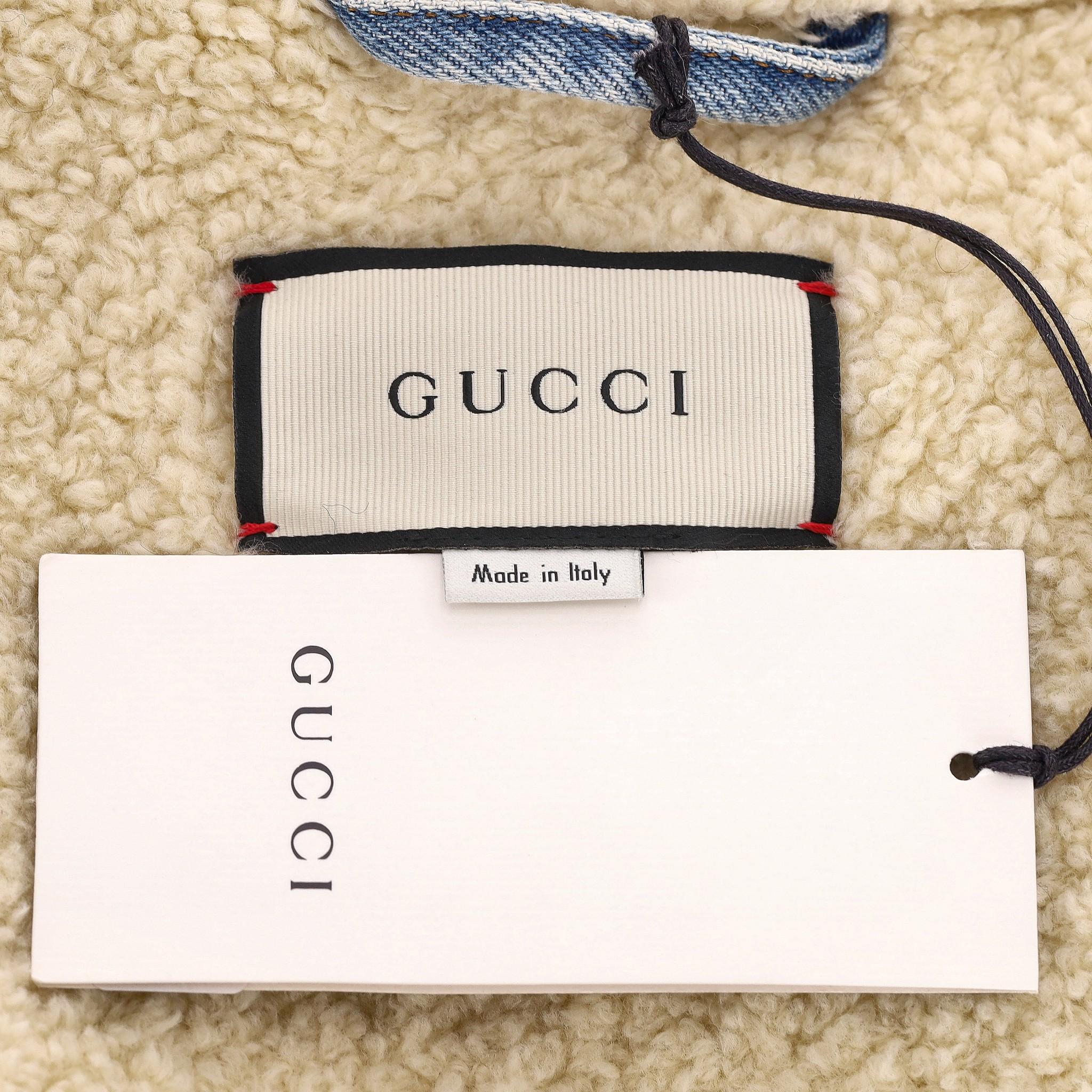 Gucci Crystal Embellished Shearling/Denim Jacket For Sale 1