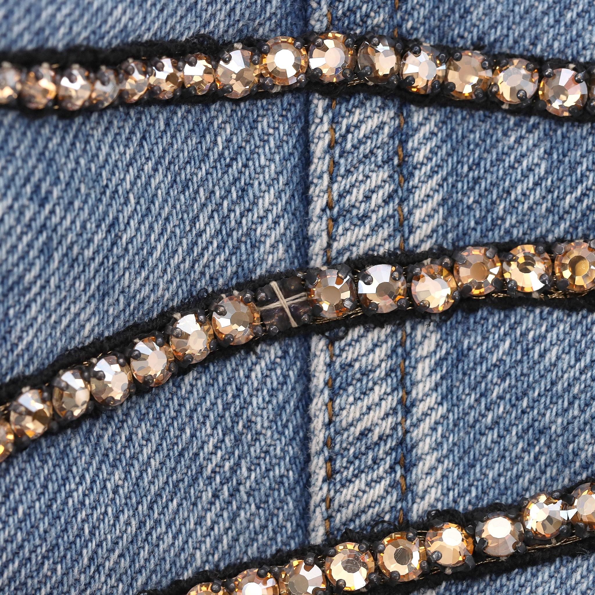 Gucci Crystal Embellished Shearling/Denim Jacket For Sale 4