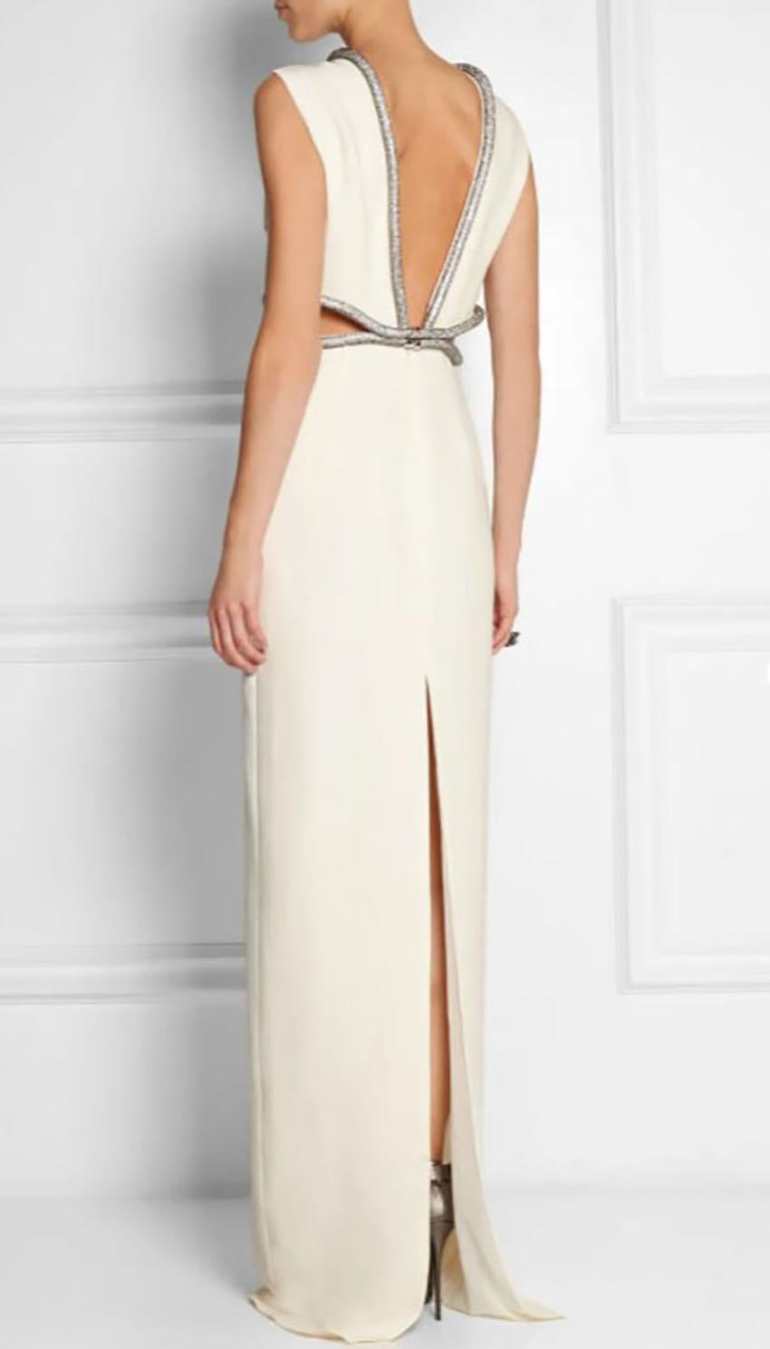 GUCCI CRYSTAL-EMBELLISHED WHITE SILK-CADY DRESS GOWN size IT 38 In New Condition In Montgomery, TX