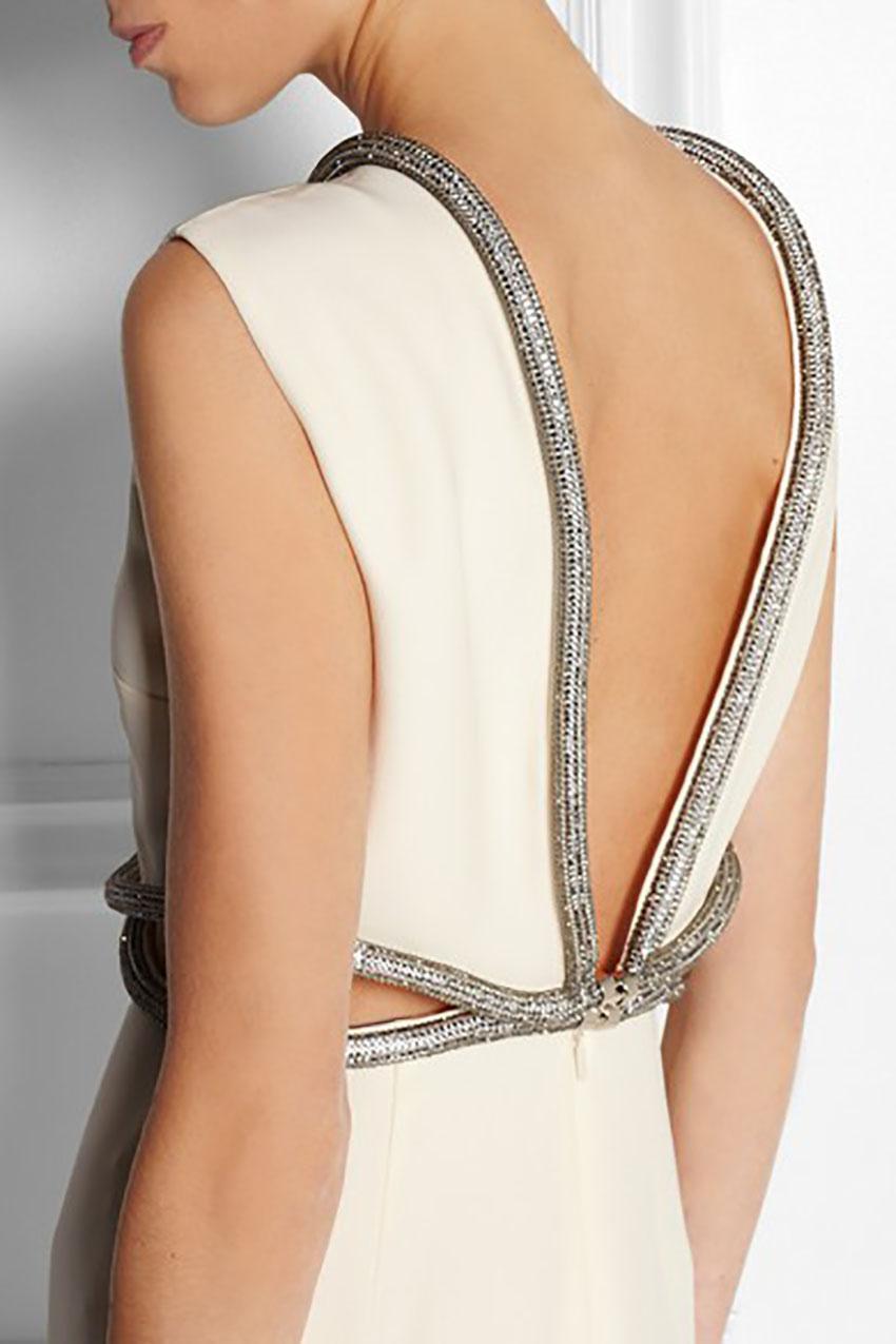 GUCCI CRYSTAL-EMBELLISHED WHITE SILK-CADY DRESS GOWN size IT 38 1