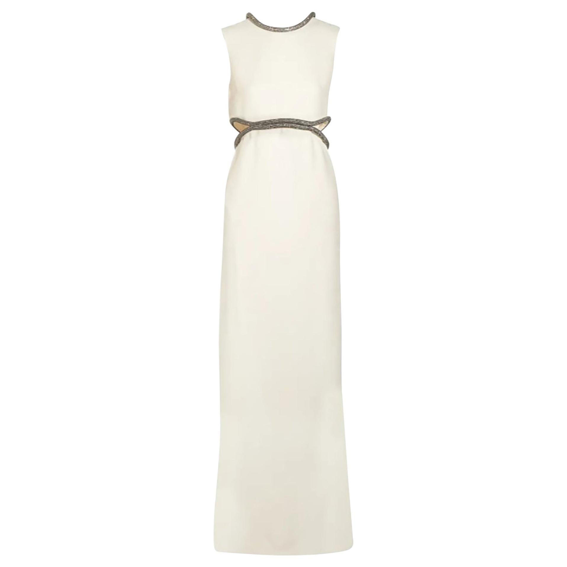 GUCCI CRYSTAL-EMBELLISHED WHITE SILK-CADY DRESS GOWN size IT 38