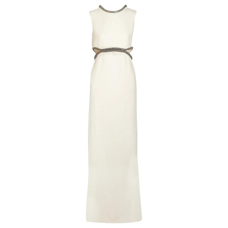 GUCCI CRYSTAL-EMBELLISHED WHITE SILK-CADY DRESS GOWN size IT 38 at 1stDibs  | gucci cady dress, cady silk, dress of white silk