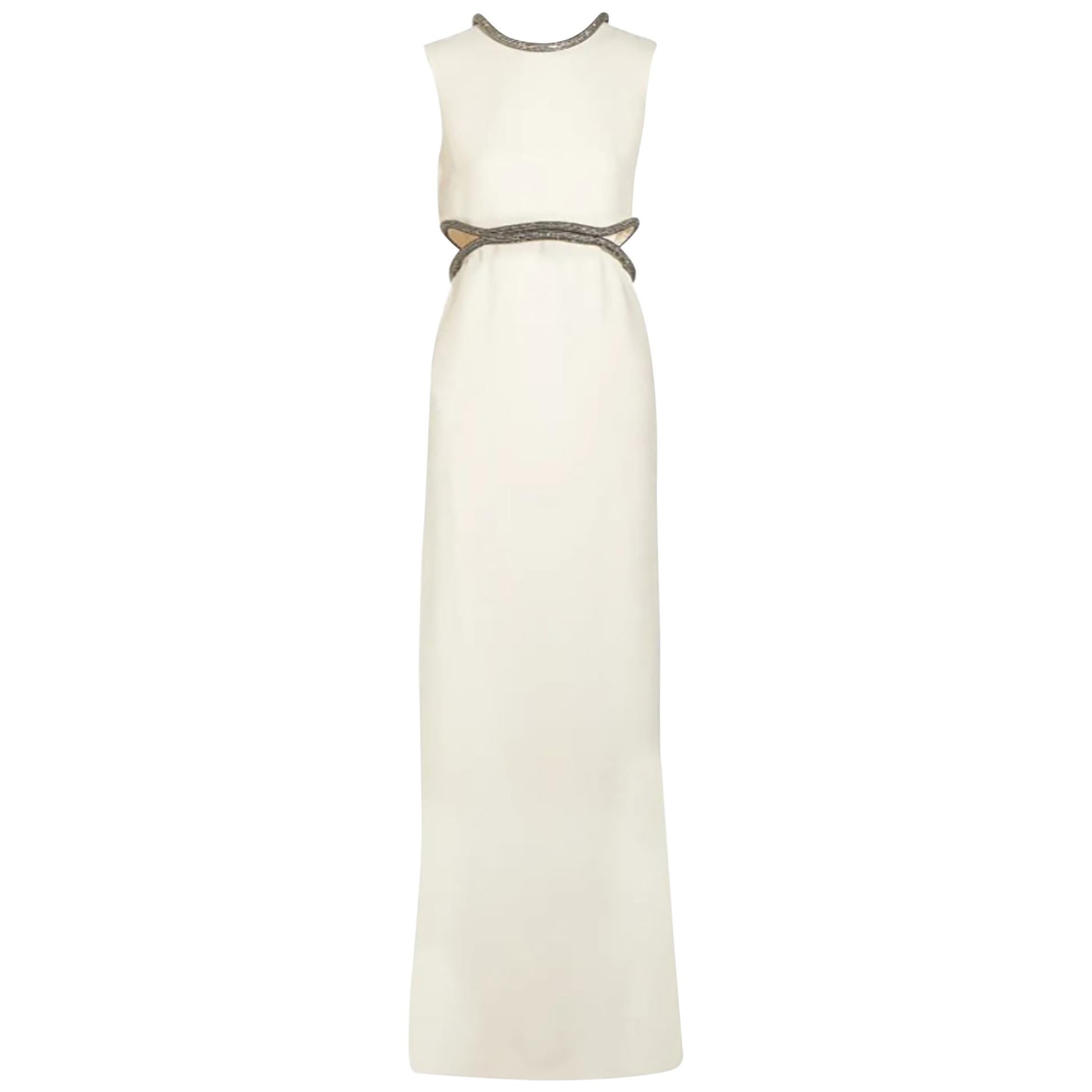 GUCCI CRYSTAL-EMBELLISHED WHITE SILK-CADY DRESS GOWN size IT 38 - US 2-4