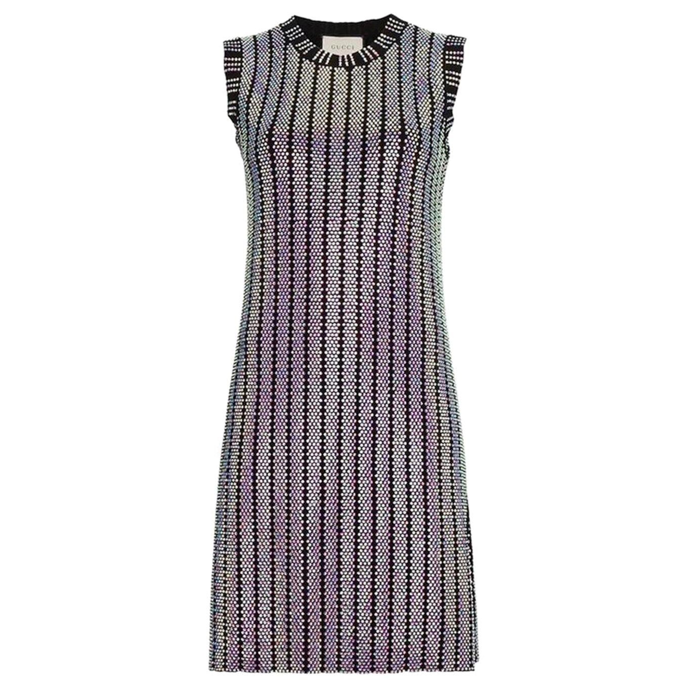 Gucci Crystal Embroidered Ribbed Knit Dress
