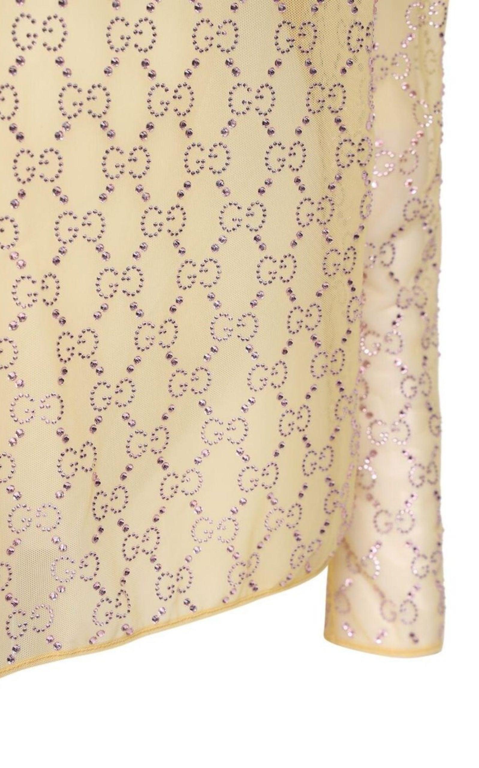 Gucci Crystal Embroidered Sheer Tulle Top Size L In New Condition For Sale In Brossard, QC