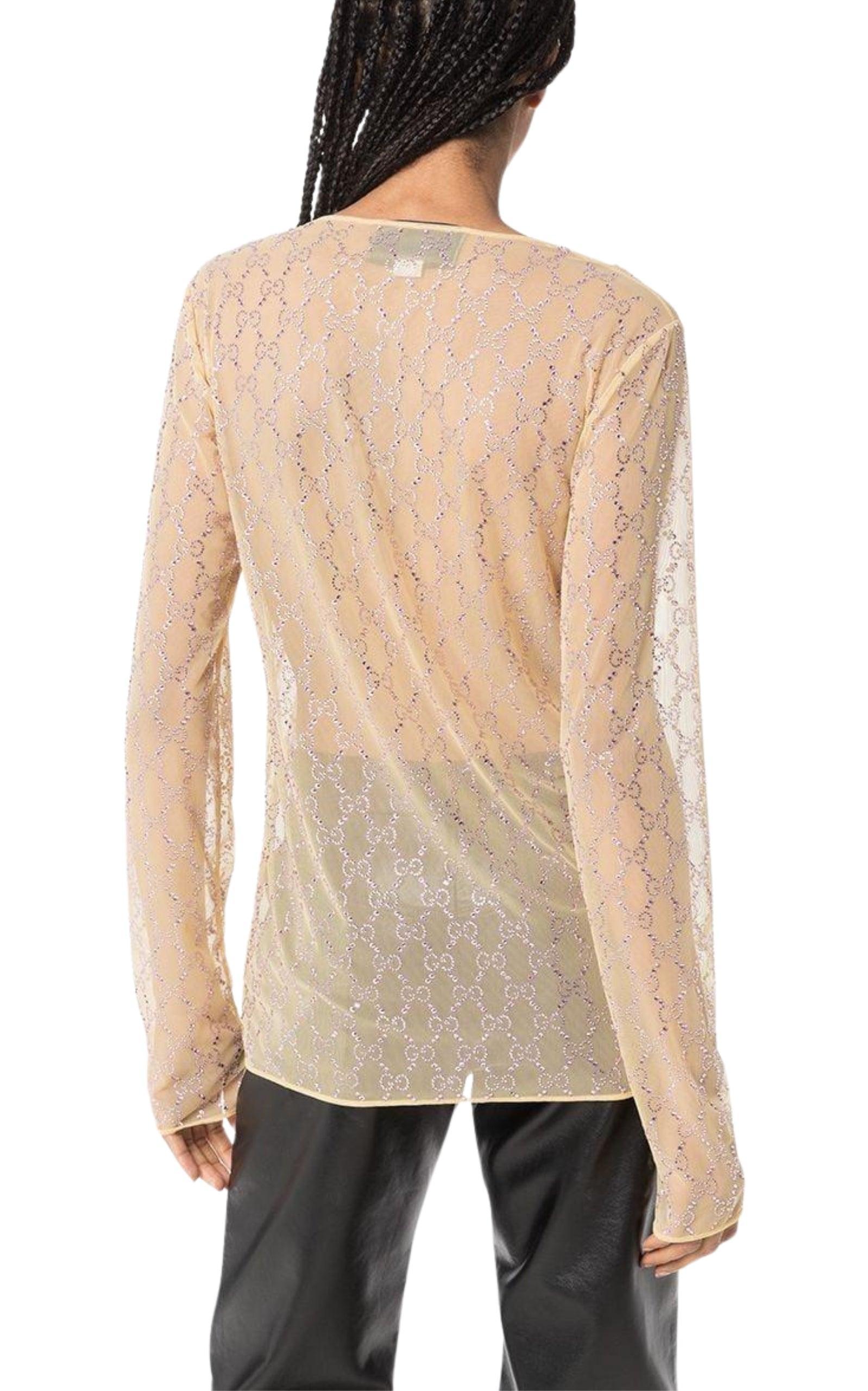 Gucci Crystal Embroidered Sheer Tulle Top Size L For Sale 2