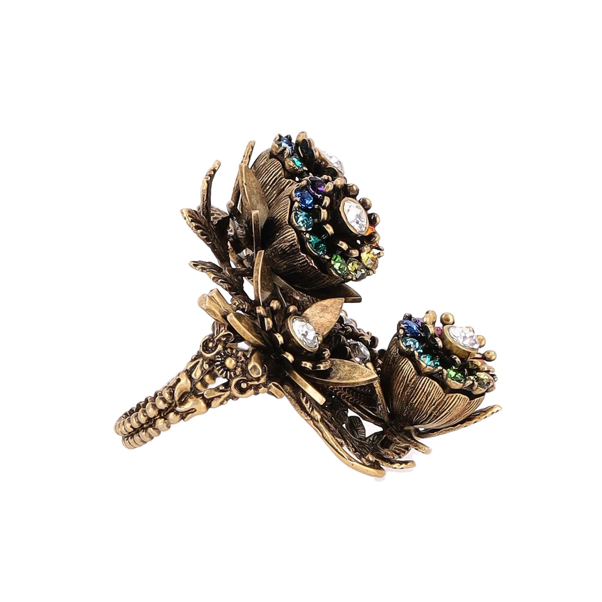 Gucci Crystal Garden Double Finger Ring In Excellent Condition In London, GB