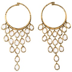 Gucci Crystal Hammered 18K Yellow Gold Dangle Hoop Earrings