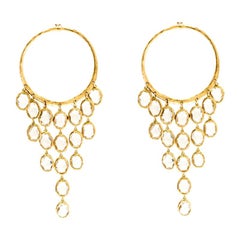 Gucci Crystal Hammered 18k Yellow Gold Dangle Hoop Earrings
