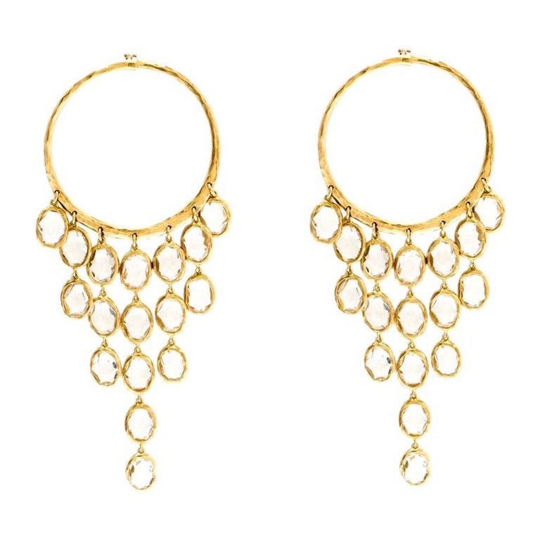 Gucci Crystal Hammered 18k Yellow Gold Dangle Hoop Earrings For Sale at ...