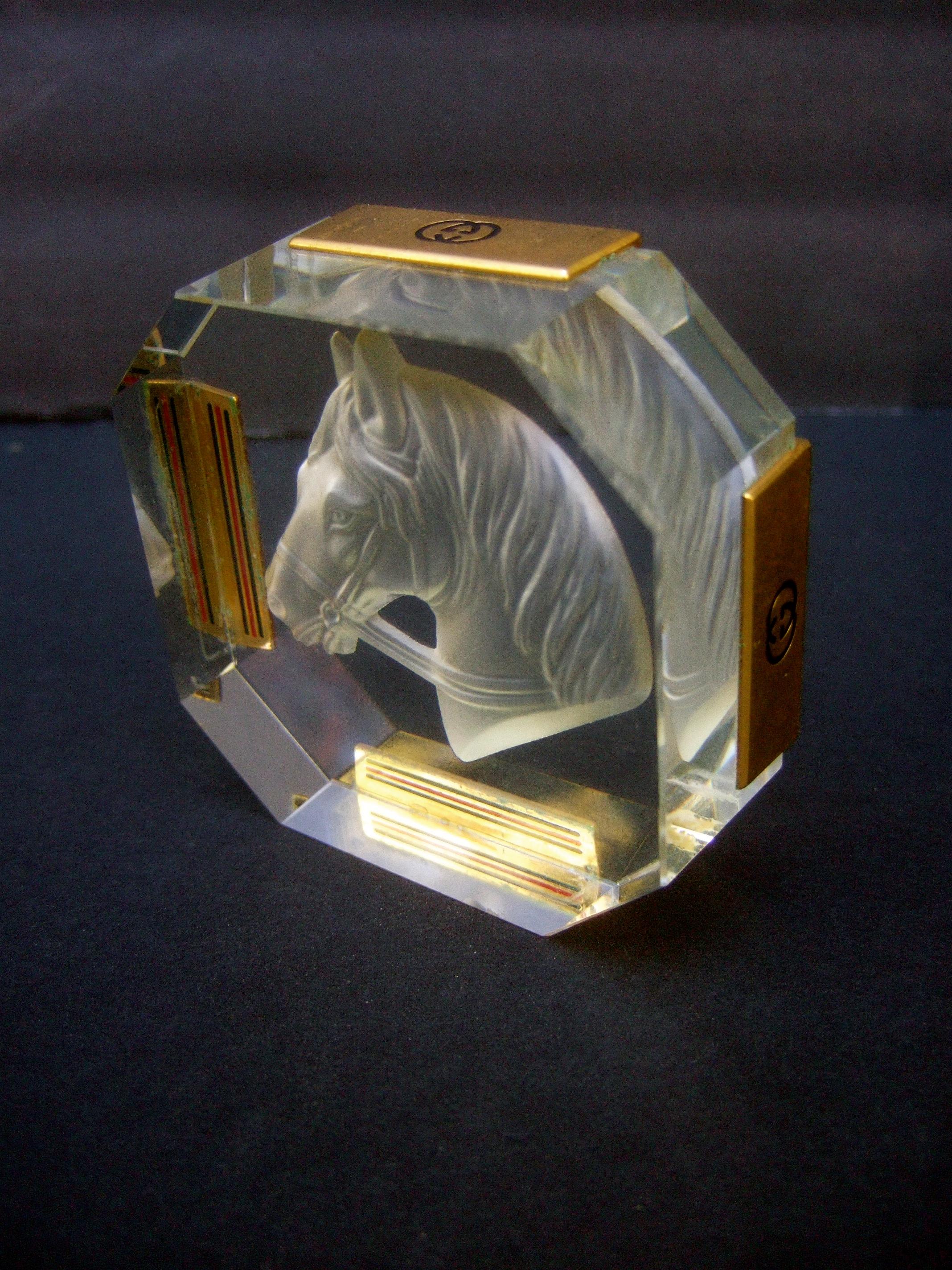 Gucci Crystal Intaglio Equine Octagon Paper Weight c 1970s 5