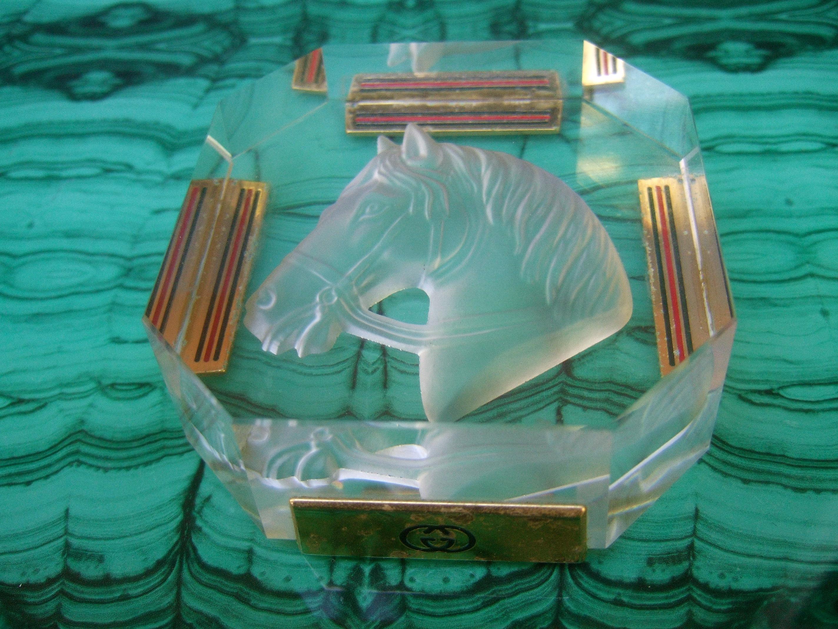 Gucci Crystal Intaglio Equine Octagon Paper Weight c 1970s 6