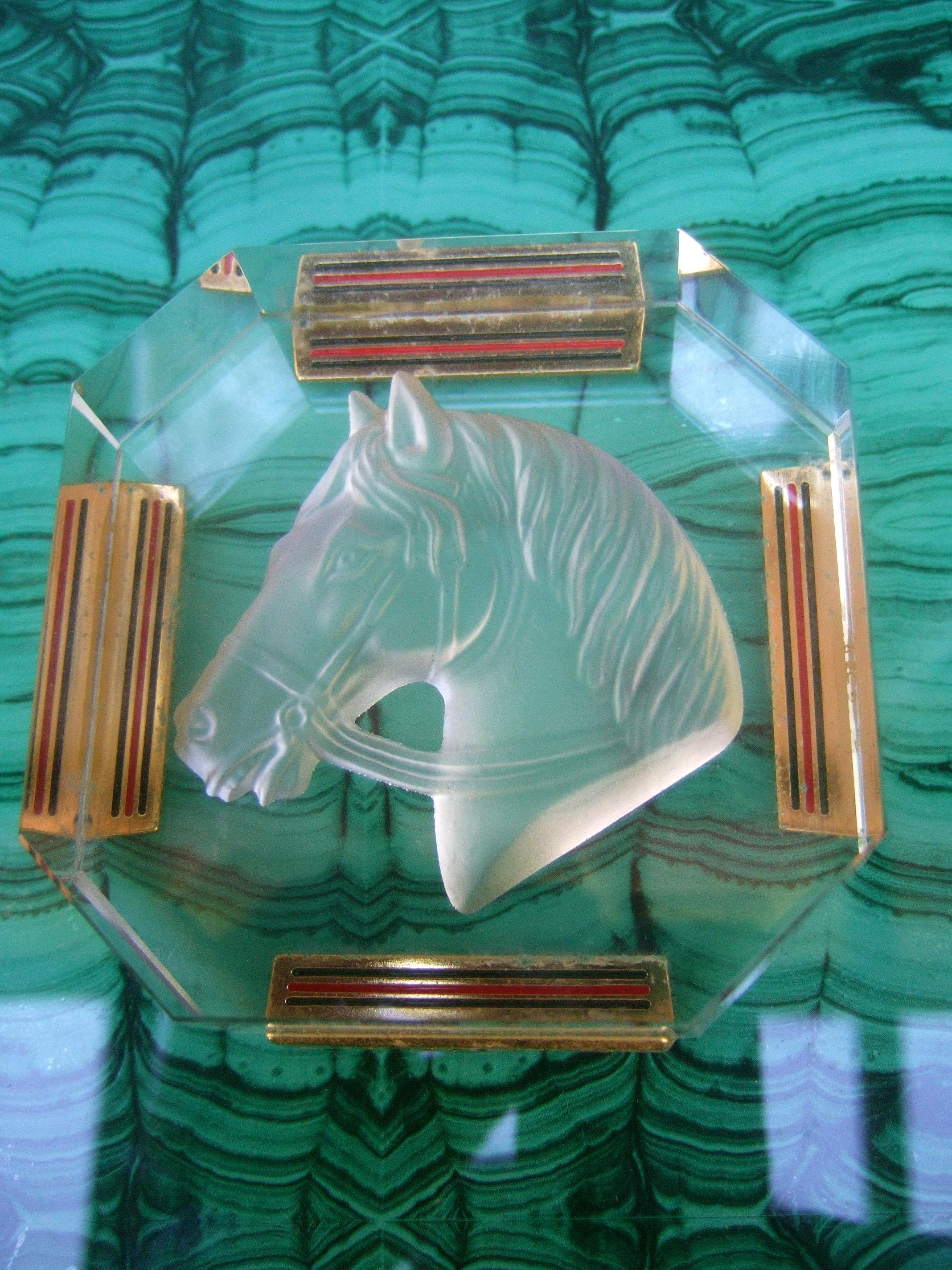 Gucci Crystal Intaglio Equine Octagon Paper Weight c 1970s 8