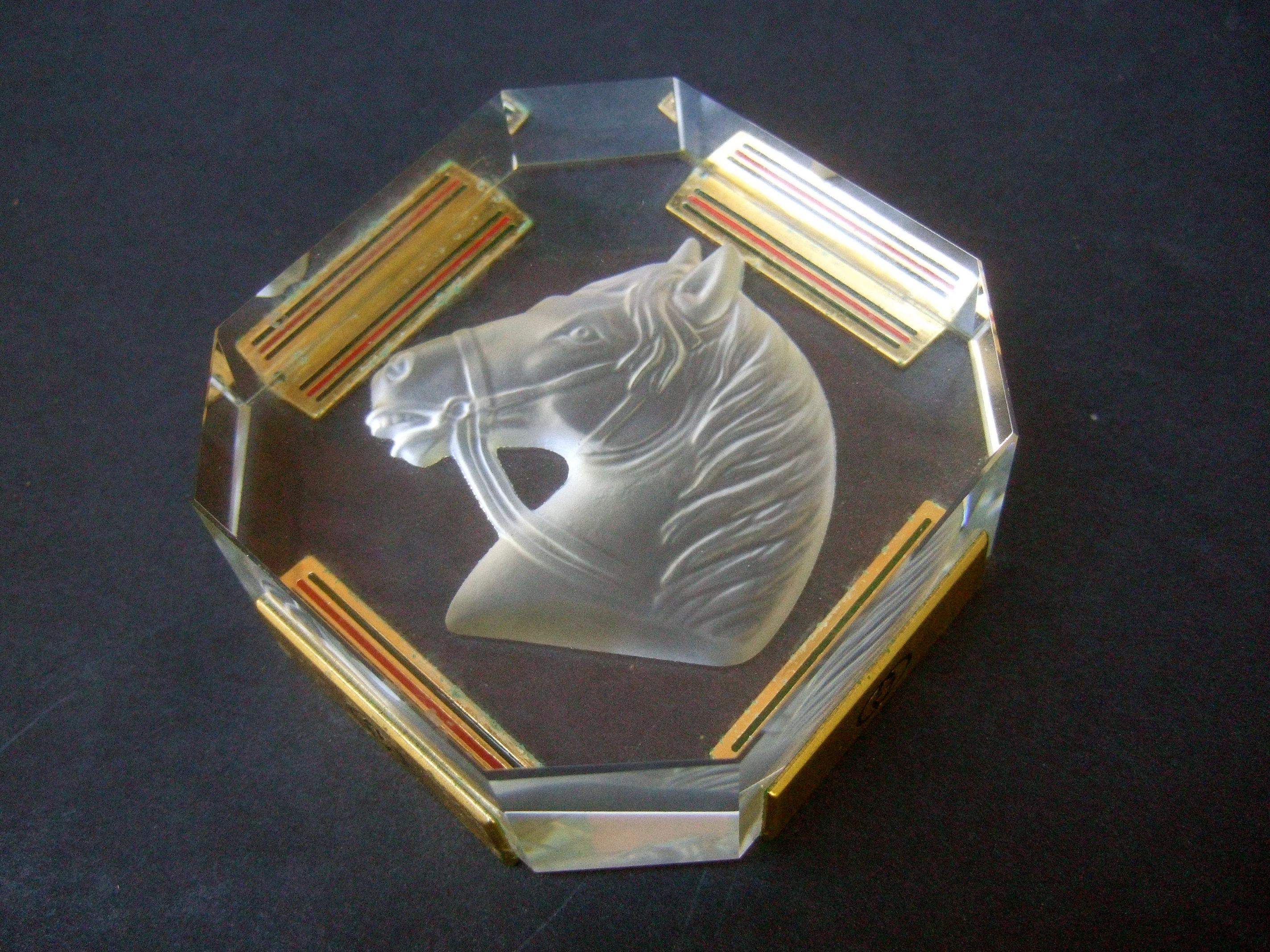 Gucci Crystal Intaglio Equine Octagon Paper Weight c 1970s 2