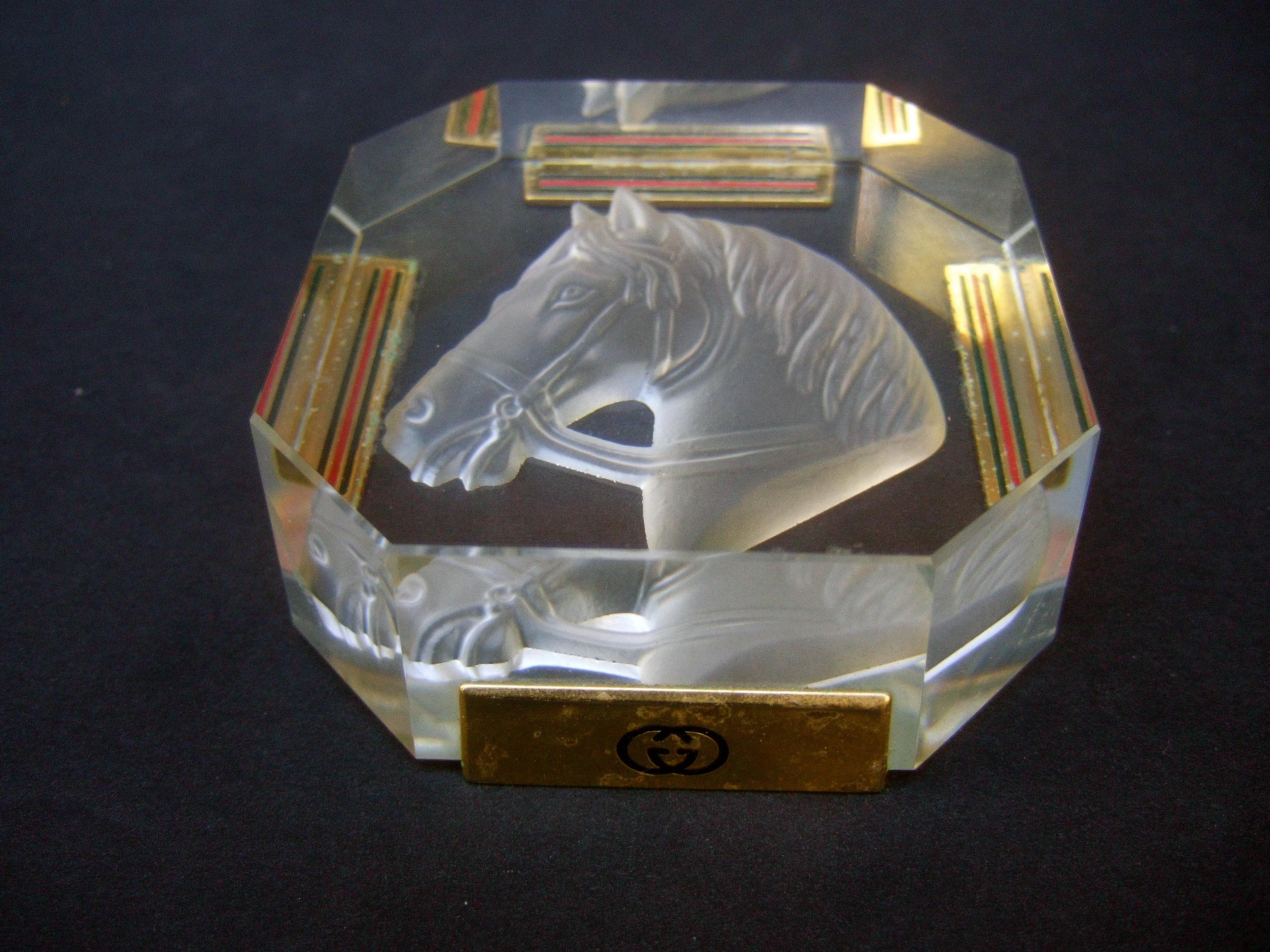 Gucci Crystal Intaglio Equine Octagon Paper Weight c 1970s 3