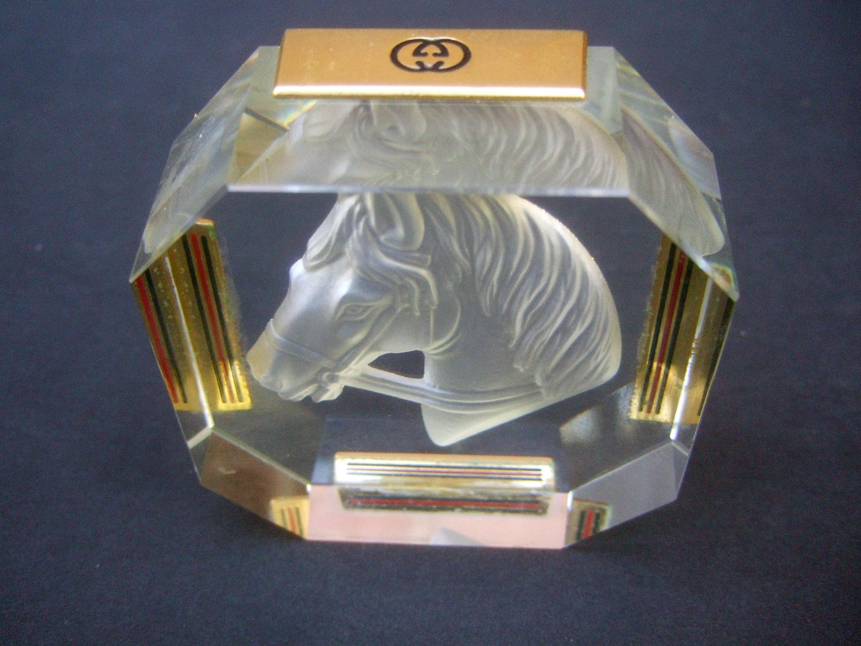 Gucci Crystal Intaglio Equine Octagon Paper Weight c 1970s 4