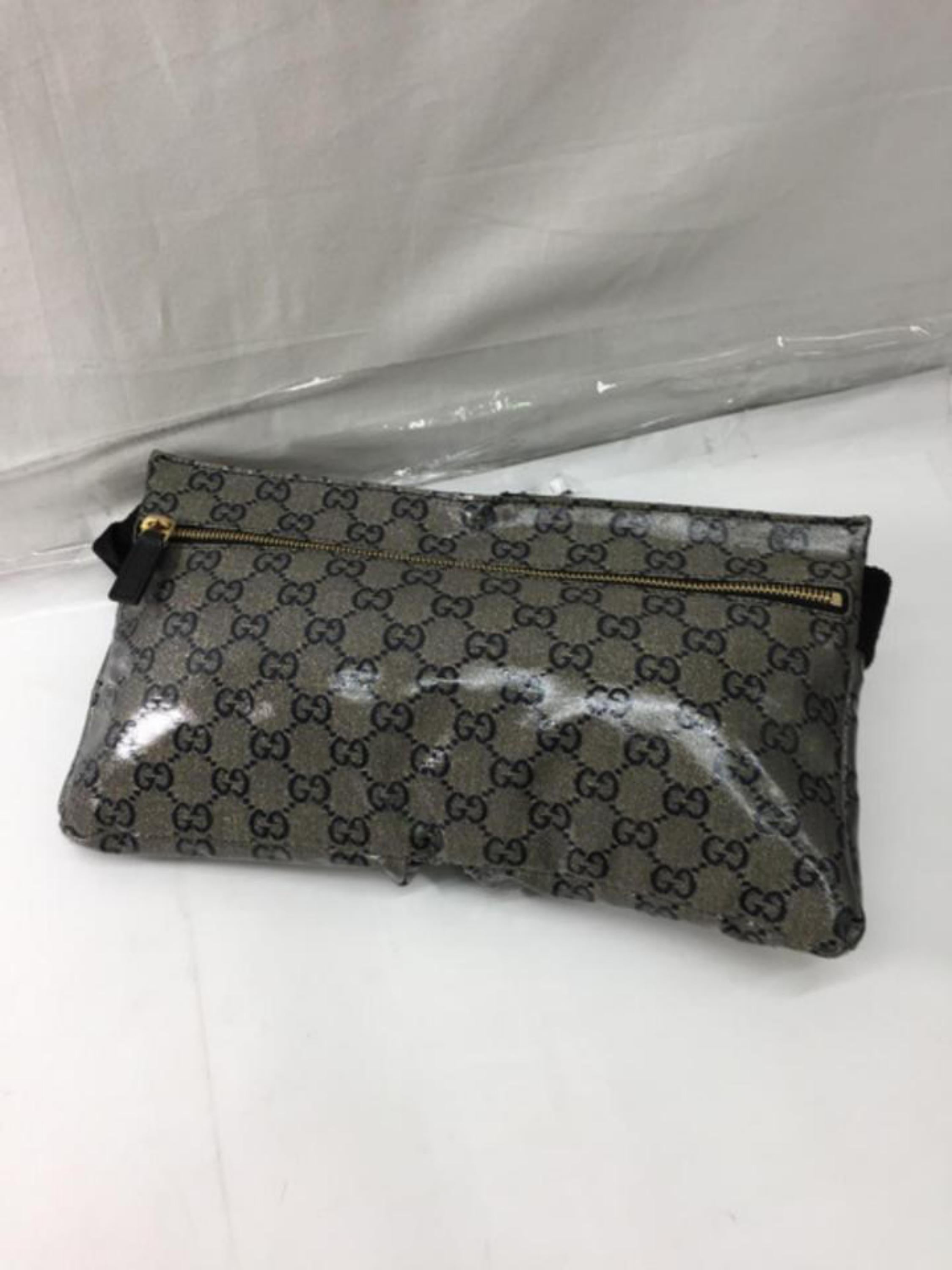 Women's Gucci Crystal Monogram Gg Belt Fanny Pack 228312 Black Coated Canvas Cross Body  For Sale