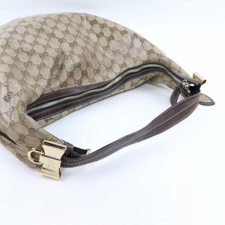 Gucci Crystal Monogram Signature Hobo 870055 Brown Coated Canvas ...
