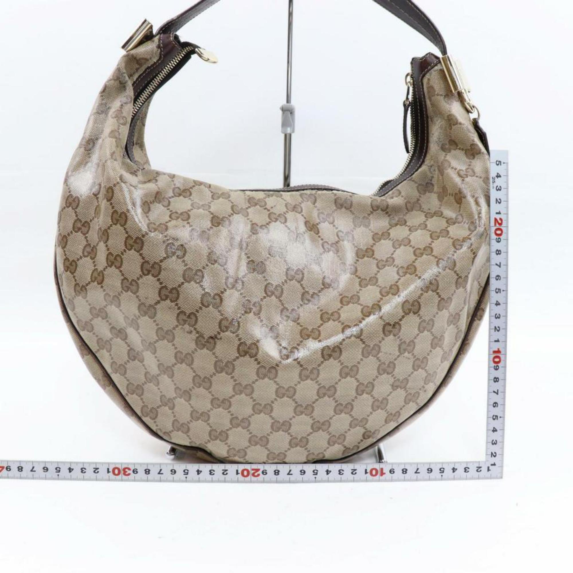 Gucci Crystal Monogram Signature Hobo 870055 Brown Coated Canvas Shoulder Bag For Sale 2