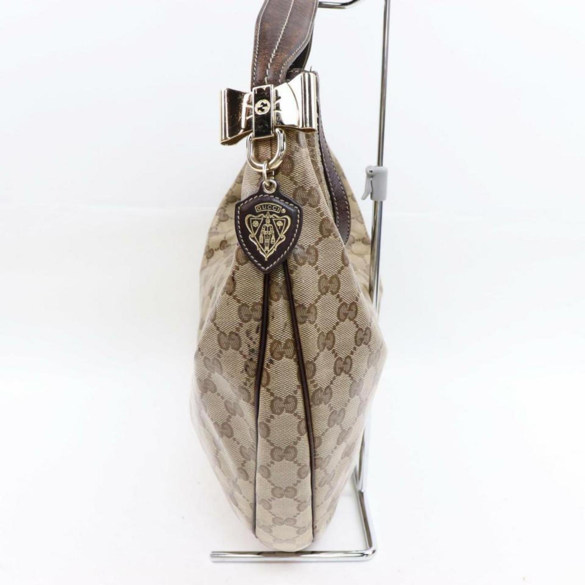 Gucci Crystal Monogram Signature Hobo 870055 Brown Coated Canvas Shoulder Bag For Sale 4
