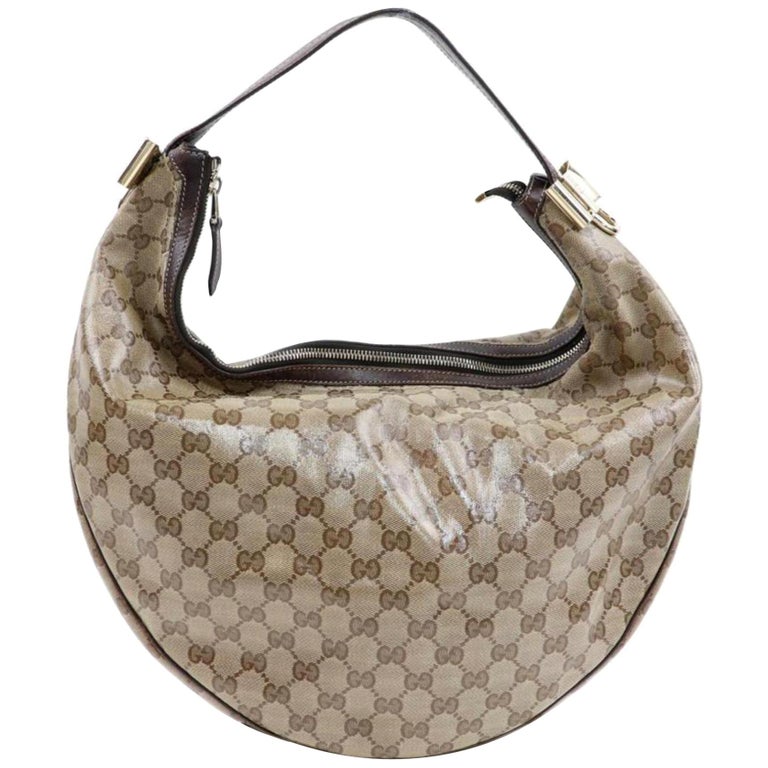 Gucci Crystal Monogram Signature Hobo 870055 Brown Coated Canvas