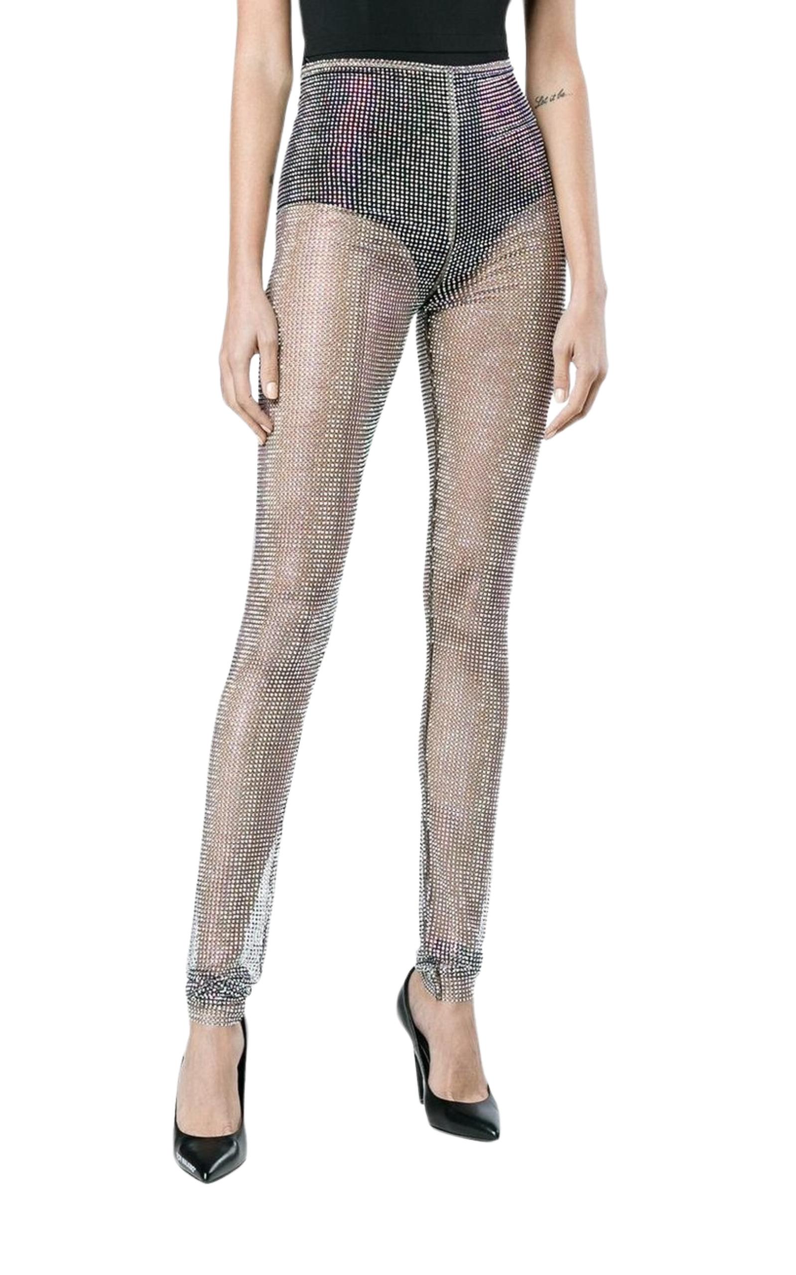 Gucci Crystal Net Leggings Pants IT 44 US 8 In New Condition In Brossard, QC