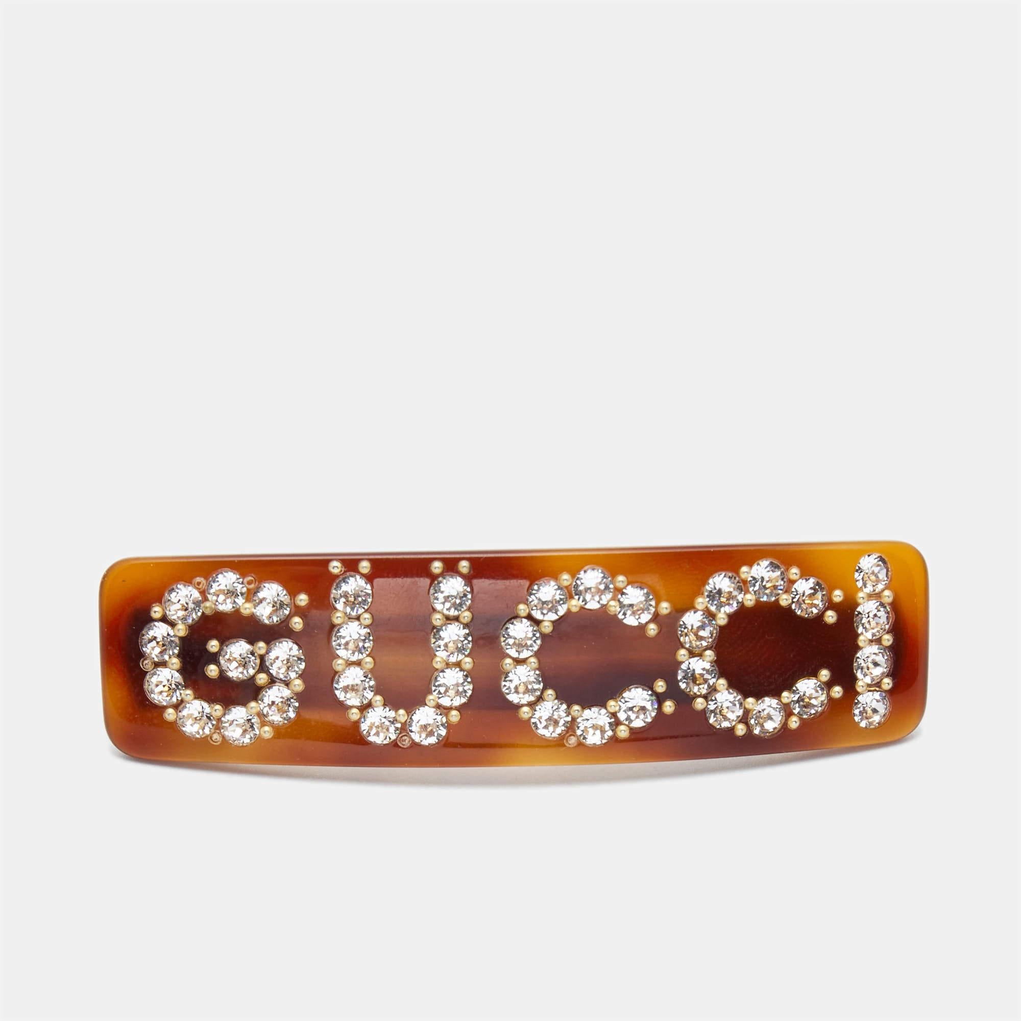 Women's Gucci Crystals Resin Gold Tone Hair Clip