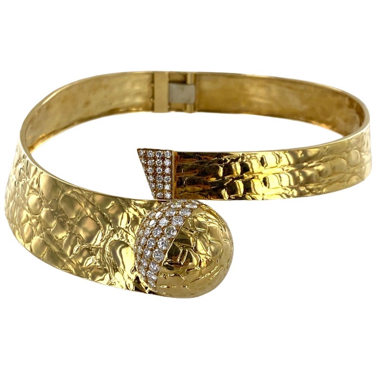 Gucci Custom Diamond 18 Karat Yellow Gold Bypass Vintage Necklace at ...