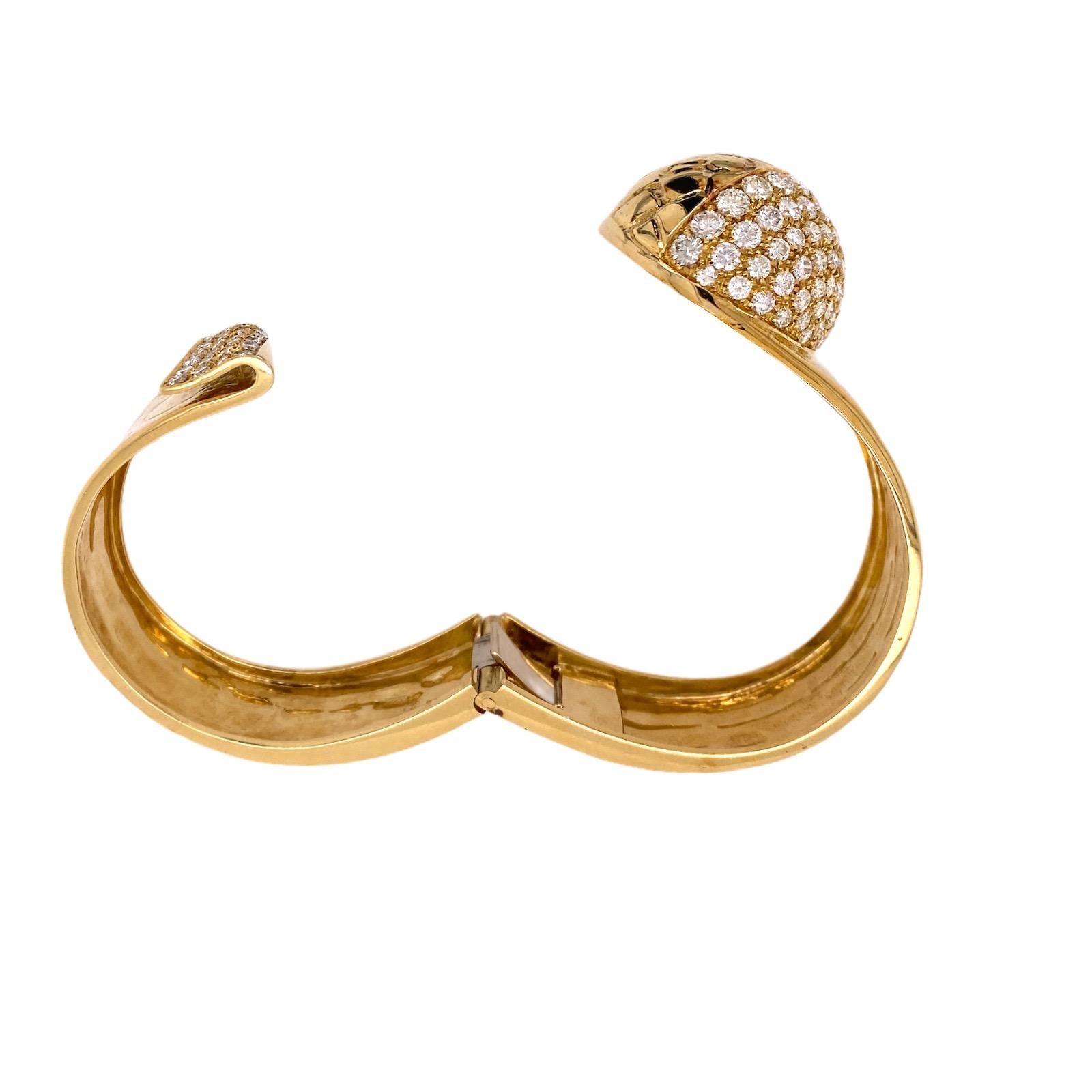 Women's Gucci Custom Diamond 18 Karat Yellow Gold Hinged Cuff Vintage Bracelet