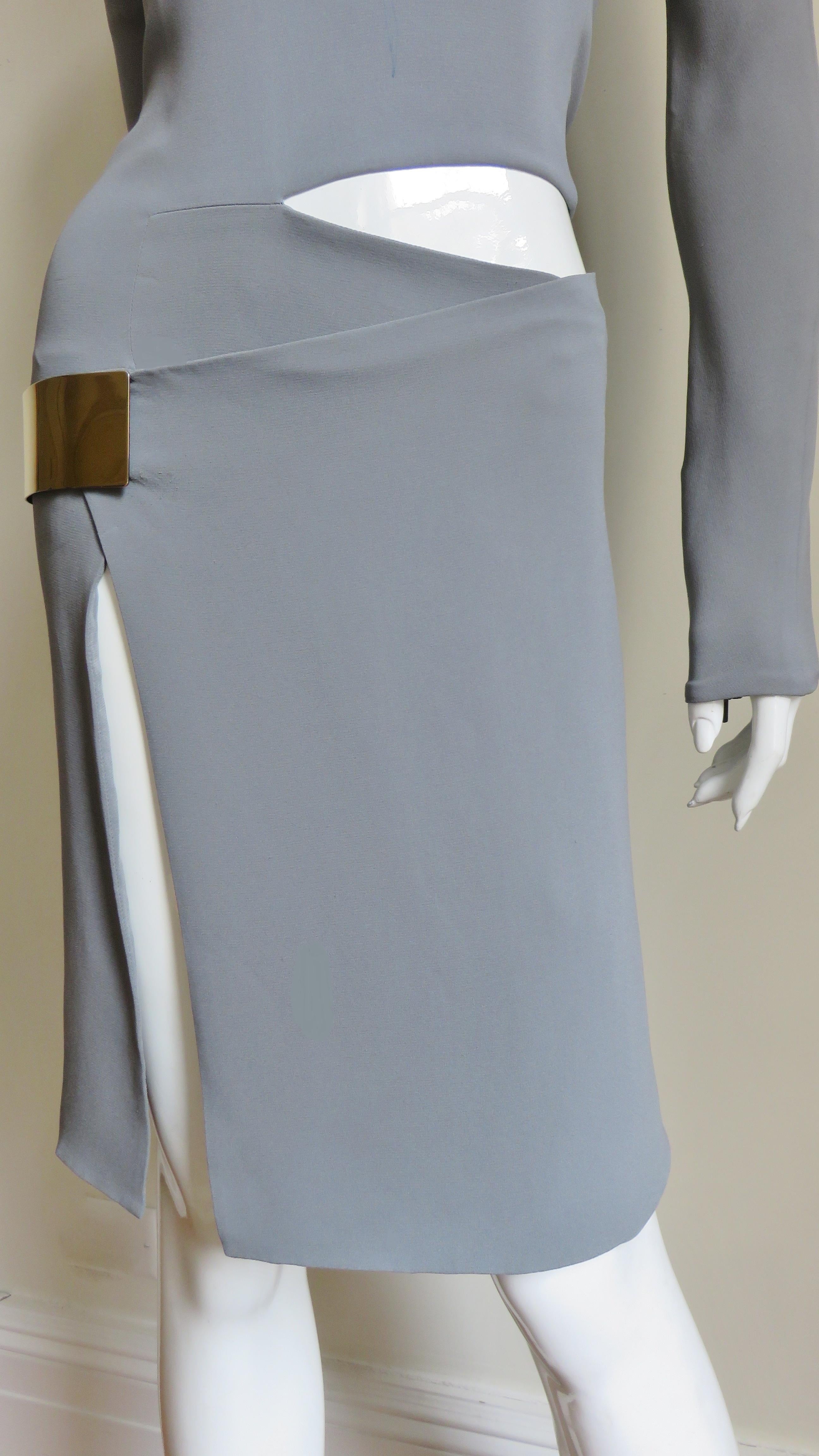 Gray Gucci Silk Dress with Hardware and Cut outs For Sale